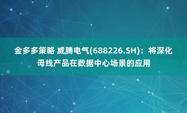 金多多策略 威腾电气(688226.SH)：将深化母线产品在数据中心场景的应用